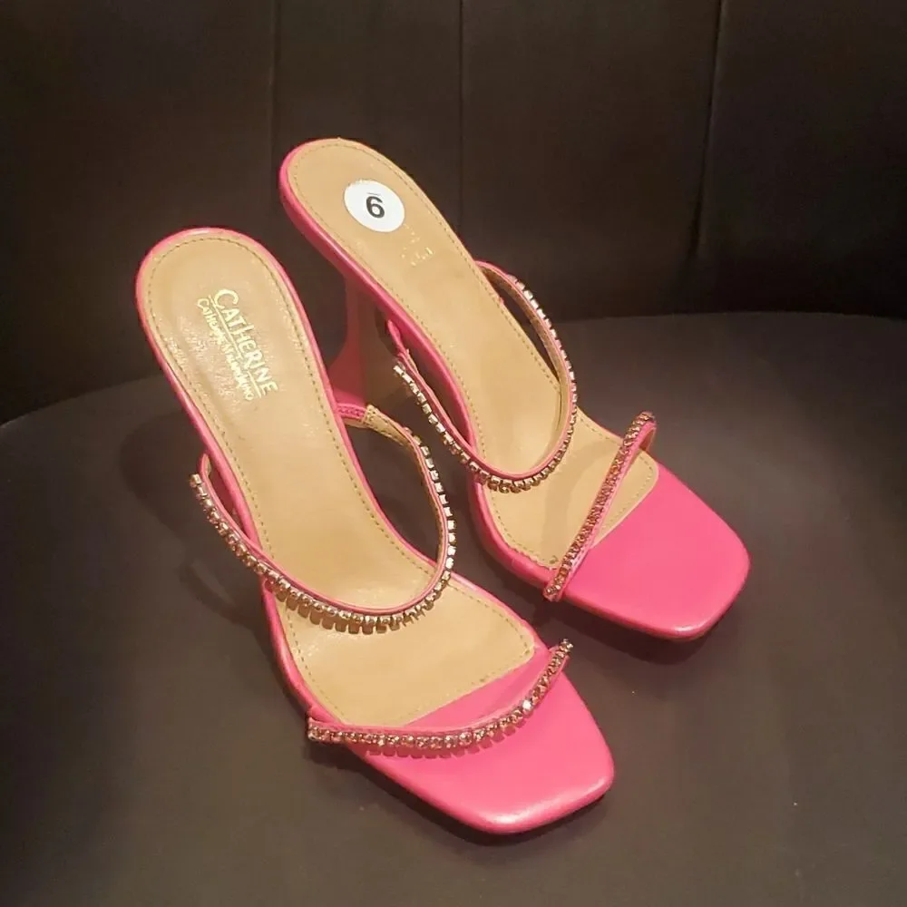 CATHERINE MALANDRINO Pink Rhinestone Sandal Heels - Size 9‎ - Picture 2 of 8